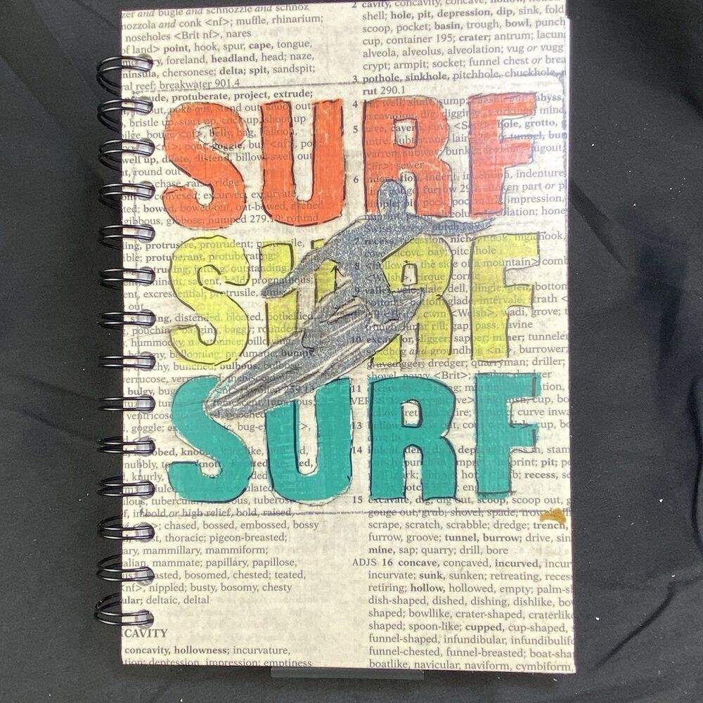 Journal Unique Surfing Designs Handmade Upcycle Spiral Notebook Cowabunga Dude